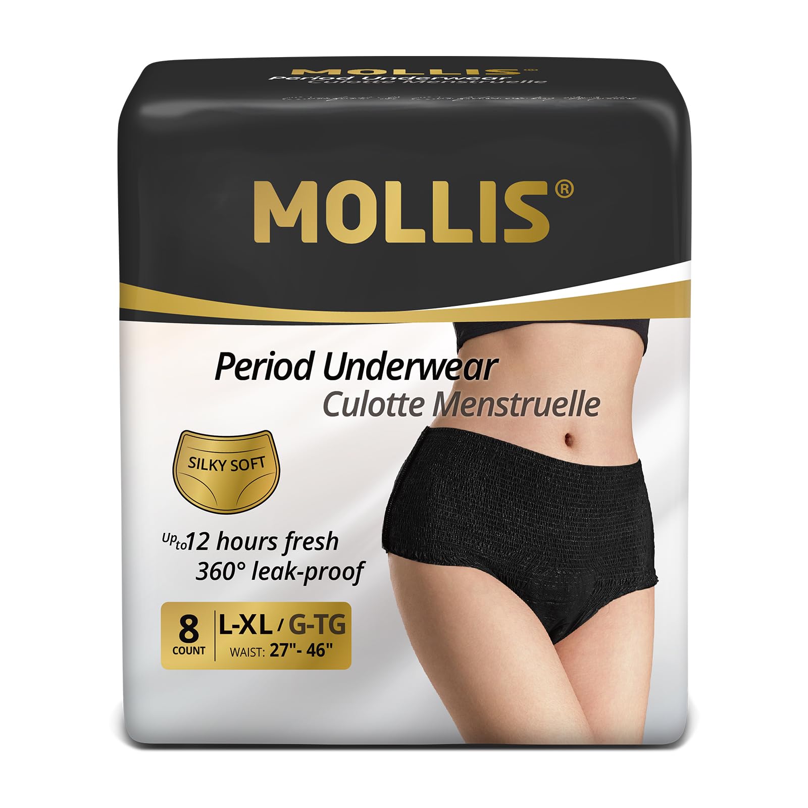 MOLLIS Disposable Period Pants Heavy Flow, Postpartum Underwear L/XL 8 Ct | for 