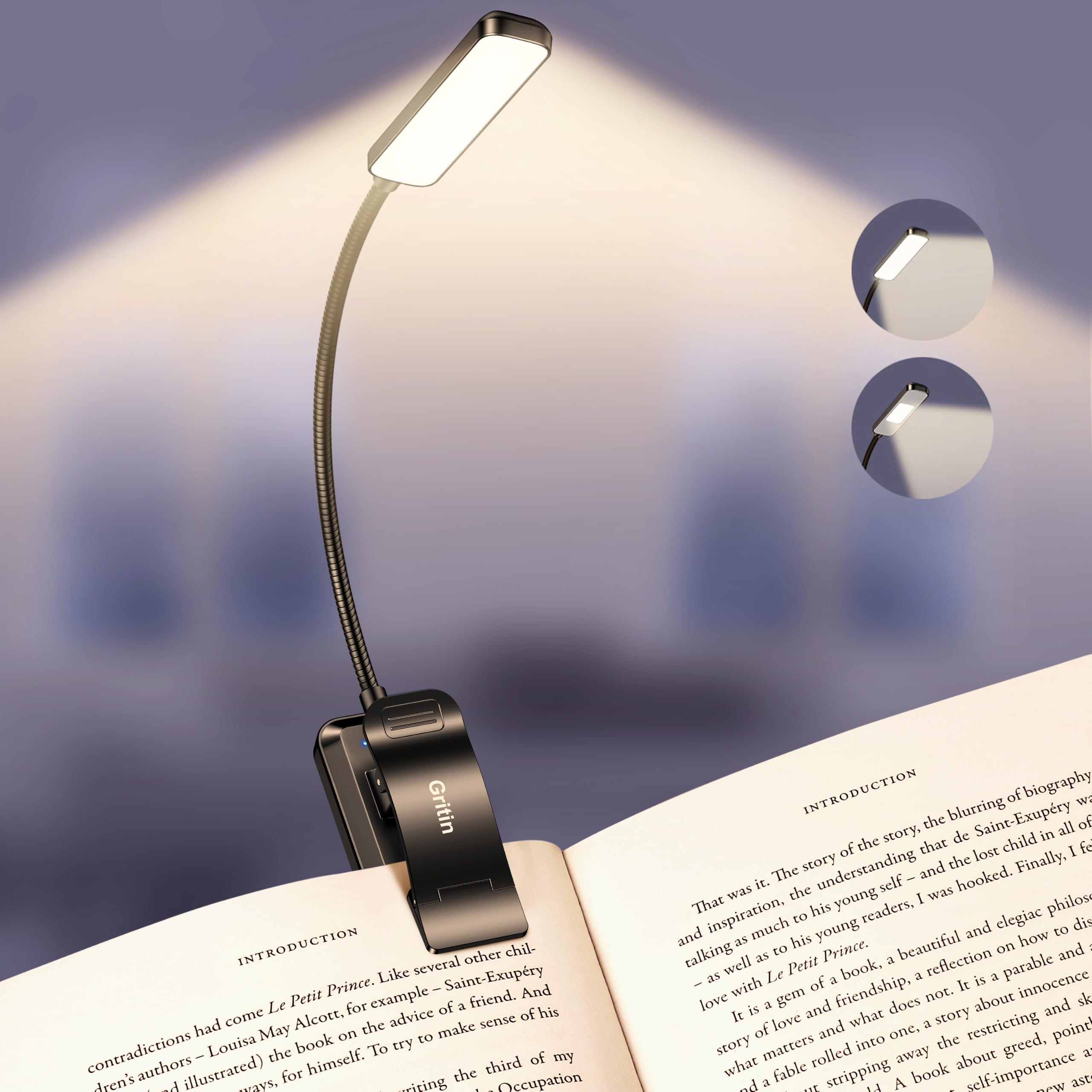 Gritin 2026 Gen.2 Reading Lamp, 30 LED Full Spectrum Reading Light Clip | Eye Pr