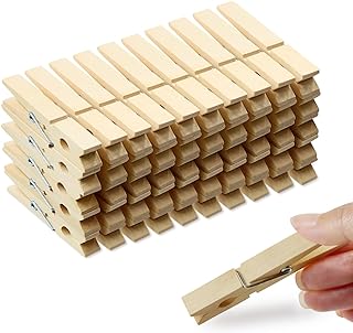50 Pack Clothes Pins Wooden 2.9 Inch Wood Clothespins Heavy Duty Large | Close Pins for Crafts DIY Laundry Classroom Decoration Hanging Photos, 2-7/8" Clips Natural Wood & Rust Resistant Springs
