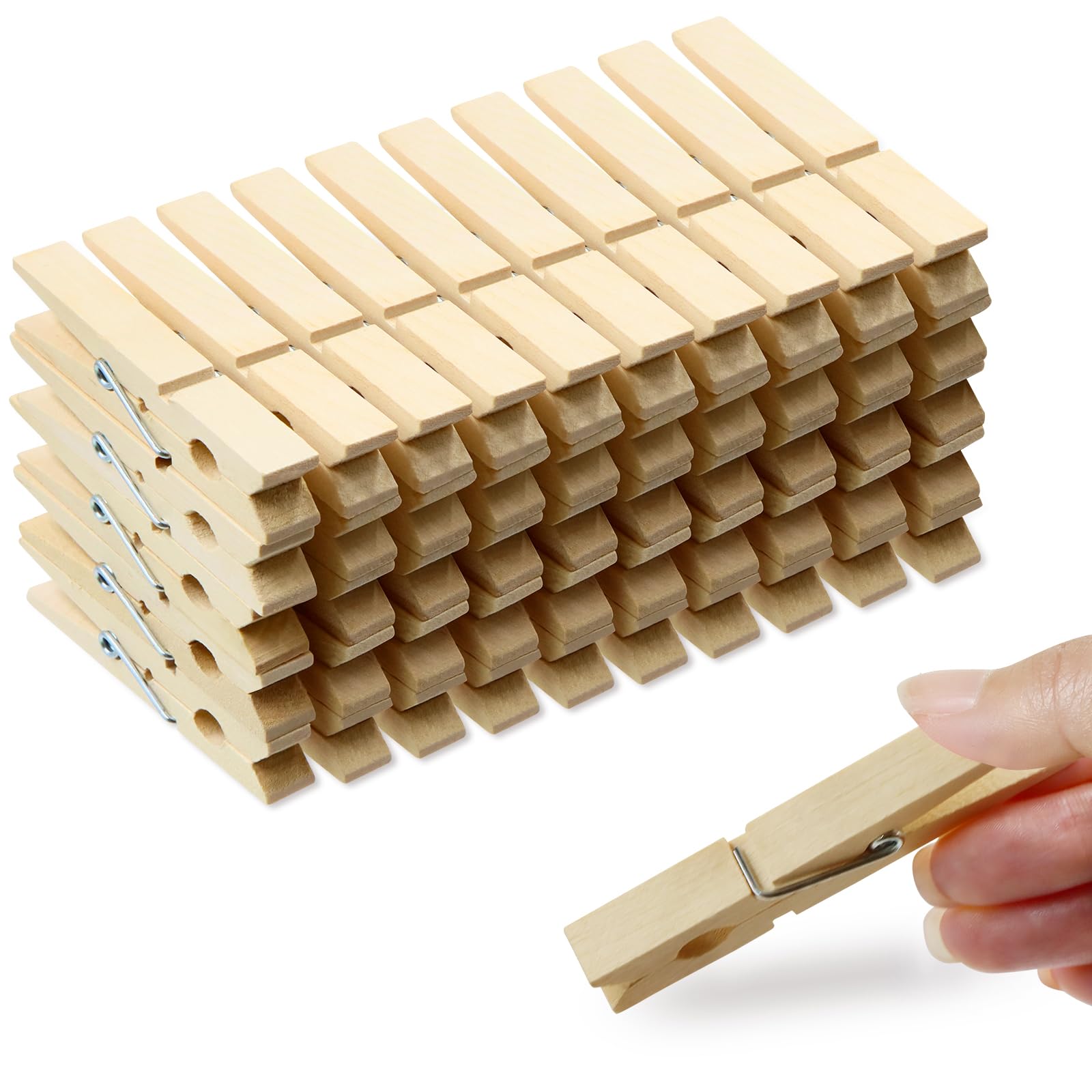 50 Pack Clothes Pins Wooden 2.9 Inch Wood Clothespins Heavy Duty Large | Close P