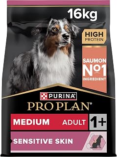 Purina Pro Plan Medium Adult Sensitive Skin for Dogs, Salmon - 3 kg Bag | Salmon Flavour Dog Food - Formulated without wheat, promotes healthy skin and a shiny coat - Santé Chien