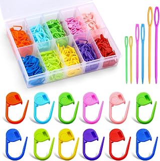 LUNARM 200Pcs Stitch Markers for Crocheting Crochet Stitch Markers Knitting | Plastic Locking Clip 10 Colors, 6pcs Big Eyes Yarn Needles, Storage Box, Buckle Marker Weaving,Clip Counter,Handicraft Sewing