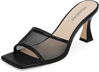 Modatope Women's Heeled Sandals Open Square Toe Heels Chunky Block Heel Slip On Sandals for Women