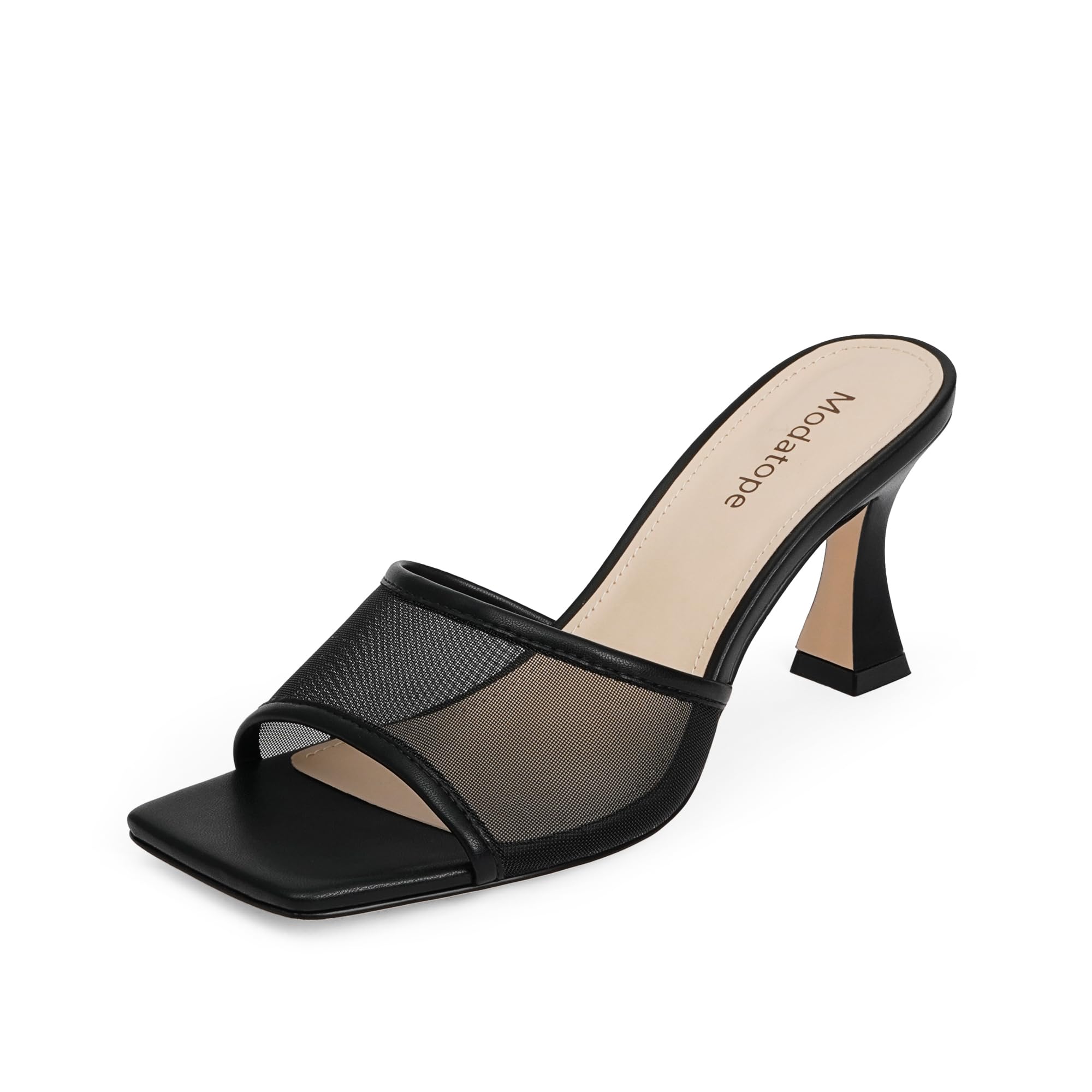Modatope Women's Heeled Sandals Open Square Toe Heels Chunky Block Heel Slip On 