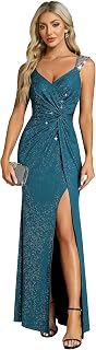 Ever-Pretty Vestido de Noche Ajustado Hendidura Alta Plisado con Lentejuelas Cuello en V Alta Elasticidad EE01888