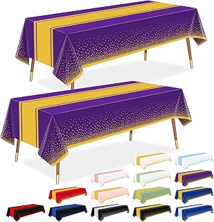 LANLISA Tovaglia viola e oro decorazioni di laurea 2025 confezione da 2 tovaglie in plastica usa e getta per compleanni, feste in maschera e pensionamento, decorazione