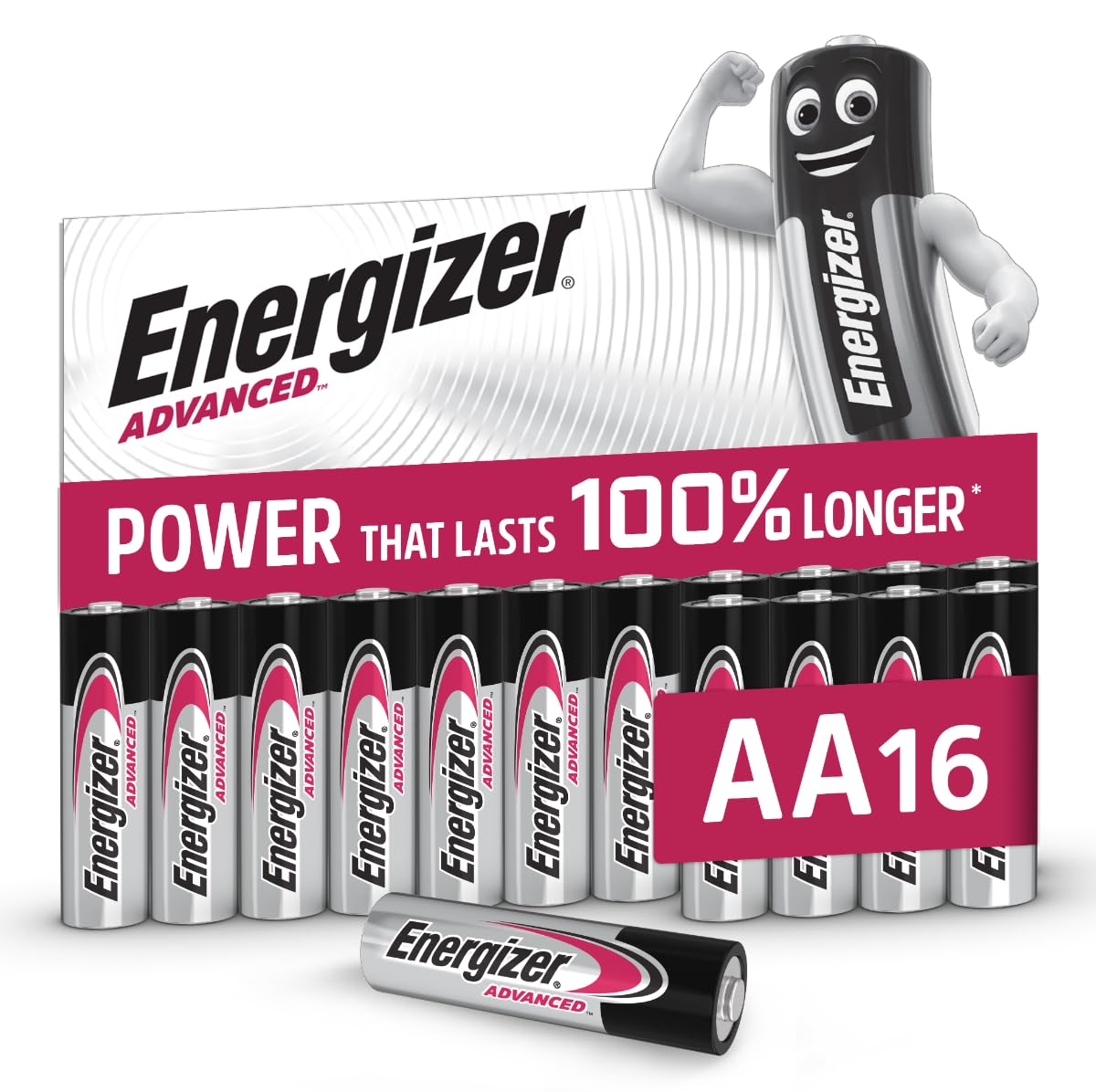 Energizer Advanced - AA Batteries (16 Pack) Up To 100% Longer Lasting | Double A
