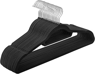 SONGMICS Velvet Coat Hangers, Pack of 20, Space-Saving and Non-Slip, Tie Holder, 360° Swivel Hook, 0.5 cm Thick, 43.5 cm Wide, Coat Trousers, Black Ink CRF20B