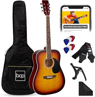 Best Choice Products 41in Full Size Beginner All Wood Acoustic Guitar Starter Set w/Gig Bag, Strap, Capo, Strings, Picks - Sunburst