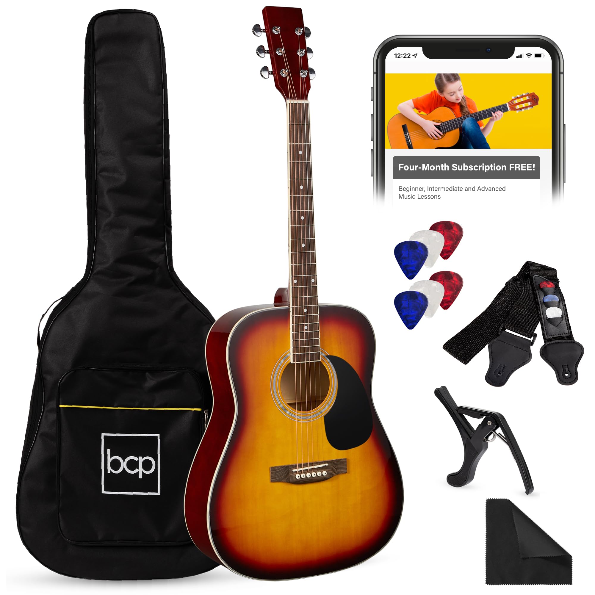 Best Choice Products 41in Full Size Beginner All Wood Acoustic Guitar Starter Se
