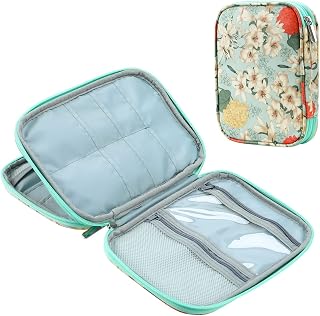 Jorisha Knitting Needles Case Crochet Hooks Organizer Zipper Bag, Portable Travel Storage Pouch for Circular Knitting Needles, Crochet Hooks, Sewing Tools (Green Lily)