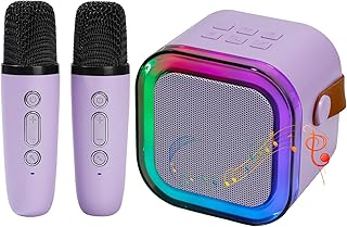 Mini Karaoke Machine for Kids Adults with 2 Wireless Microphones, Portable Singing Machine for Ages 3,4,5,6,7,8,9,10,11,12+ Years Old Girl Birthday Gift, Karaoke Speaker, Family,Home Party (Purple)