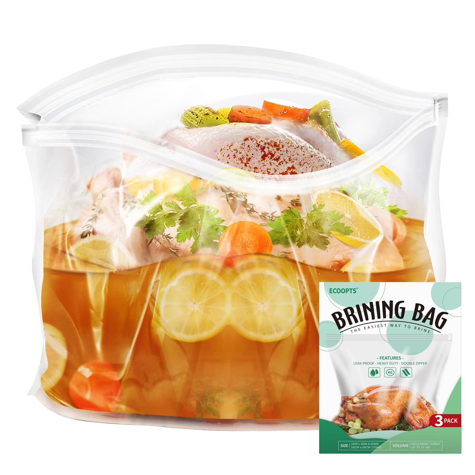3× Extra Large Turkey Brining Bag - Holds Up to 35lb With 3 Clips for Thanksgivi