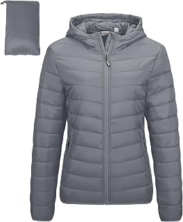 Outdoor Ventures Piumino da donna imbottito leggero con cerniera intera e cappuccio trapuntato invernale