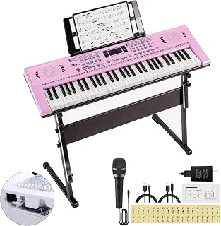 Kids Keyboard Piano, 61 Key Electronic Piano (Pink with Stand) | Portable Digital Piano for Beginners with Stand & Microphone, 100 Tones 100 Rhythms Musical Learning Toy Gift for Girls Boys