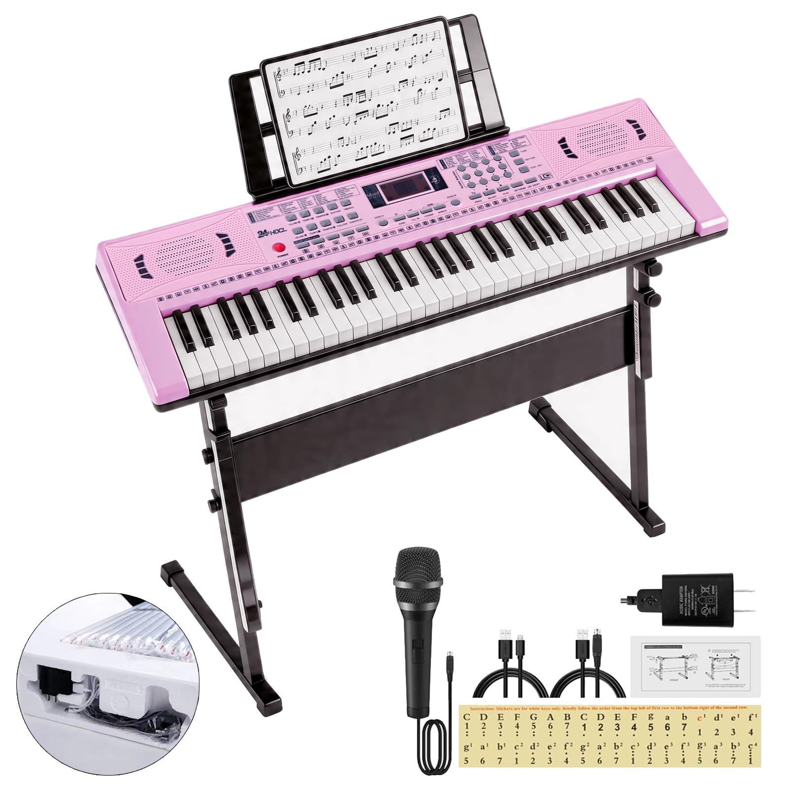 Kids Keyboard Piano, 61 Key Electronic Piano (Pink with Stand) | Portable Digita