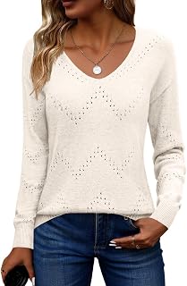 Zeagoo Women's V-Neck Openwork Mesh Long Sleeve Jumper S-XXL