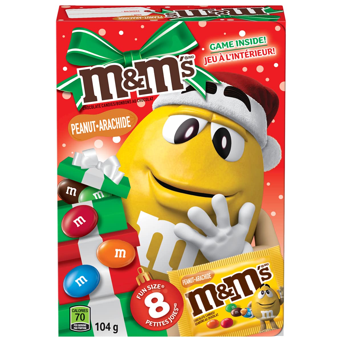 M&M'S, Christmas Peanut Milk Chocolate Holiday Storybook, 8 Fun Size Bags, 104g