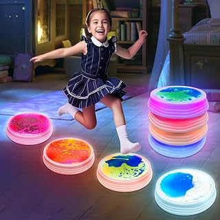 Onyoloy Light Up Sensory Floor Tiles for Kids - 12x12 Inch Liquid Play Mat | with 7 Color Changing LED Non-Slip Puzzle Mat for Home/Classroom, Great Autism Sensory Toys for Toddlers Ages 3-7 (Set of 4)