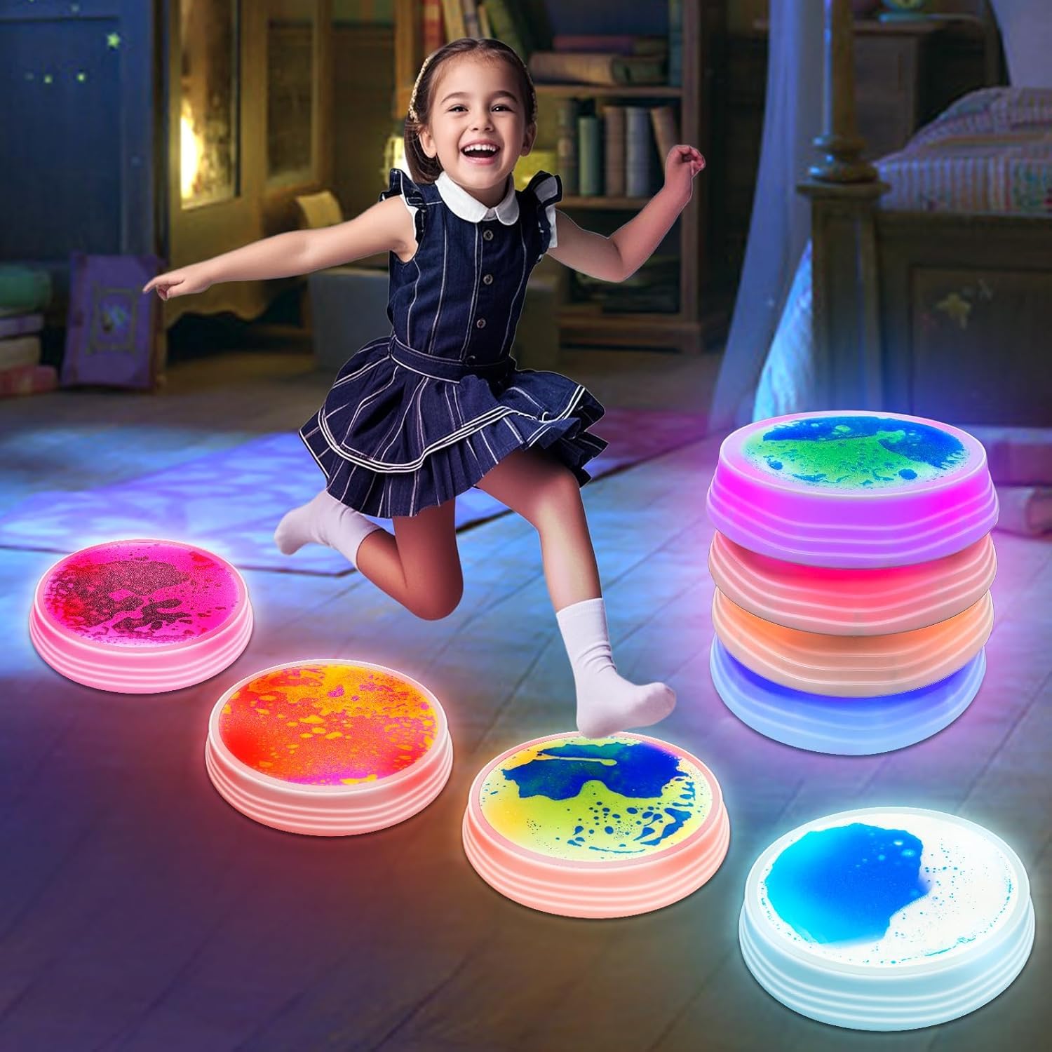 Onyoloy Light Up Sensory Floor Tiles for Kids - 12x12 Inch Liquid Play Mat | wit