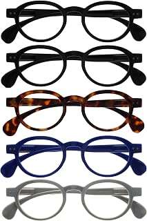 OPULIZE OCA Reading glasses for Women Men,Scratch Resistant Modern Retro Round frame with Spring Hinges, Black, Brown Tort, Blue, Grey +1 (Pack of 5)