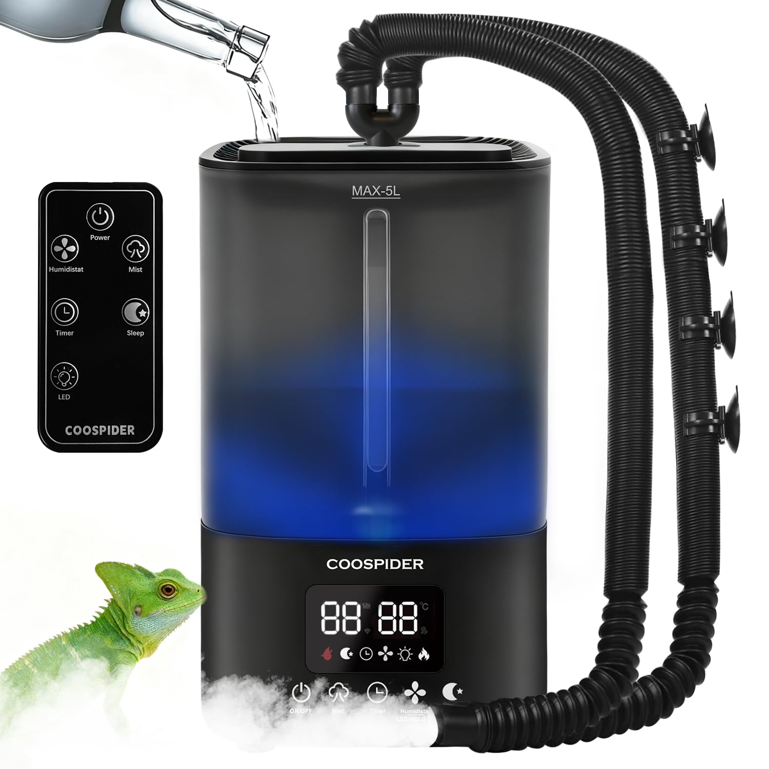 Coospider Reptile Fogger Humidifier, Automatic Humidifiers for Reptiles Tank, Te