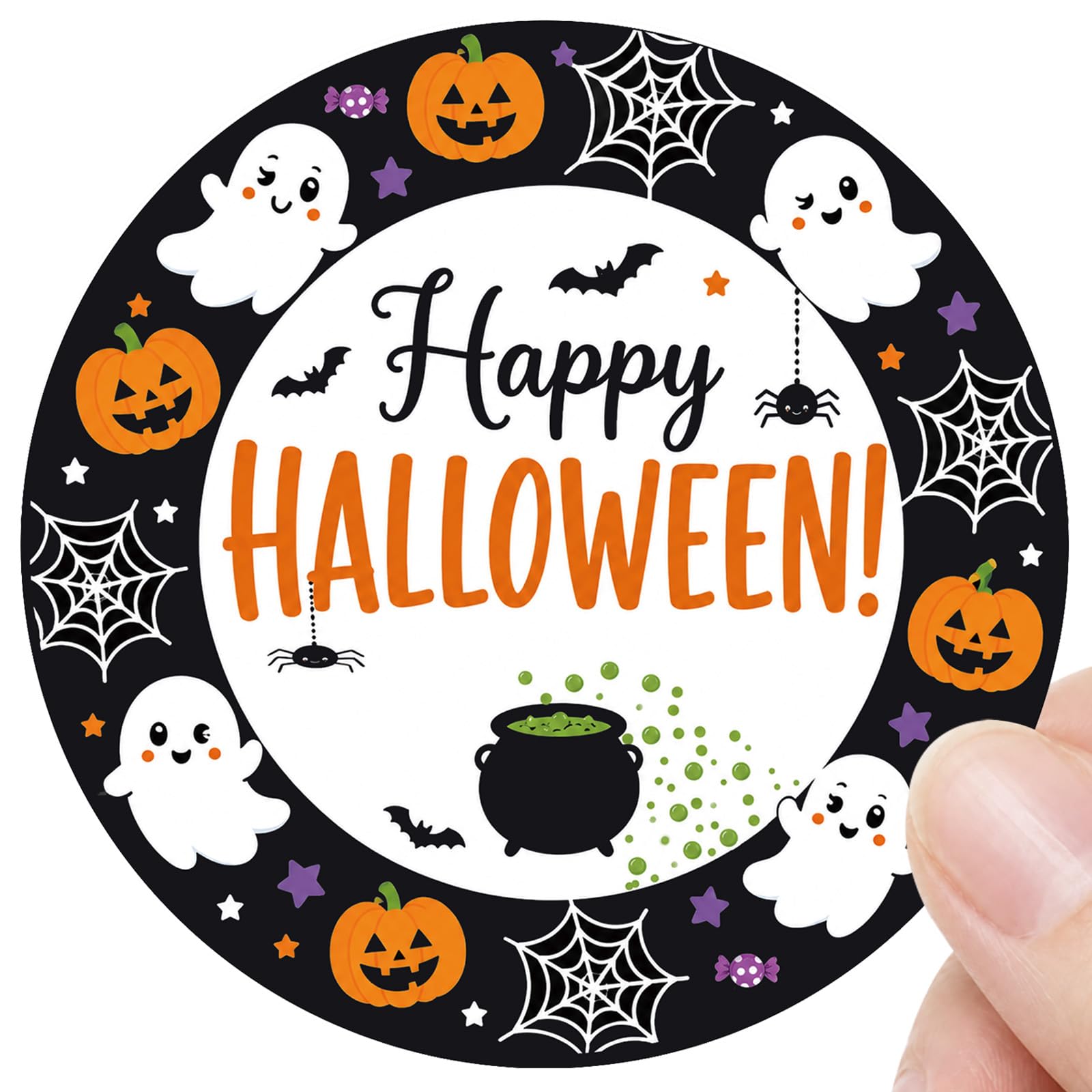 60 Happy Halloween Stickers, Round Sealing Labels for Treat Bags, 2 Inch | Ghost