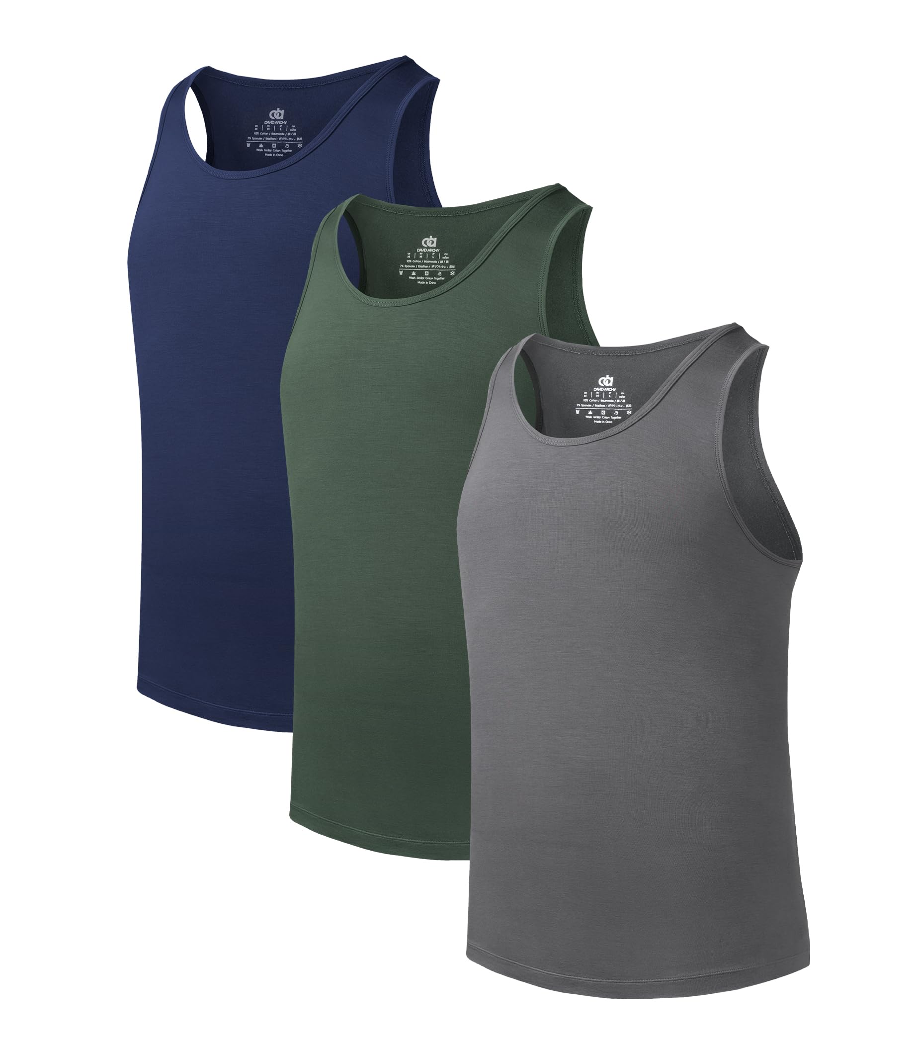 DAVID ARCHY Men's Undershirts T-Shirt Tank Top Business Casual Bamboo Fibre Soft
