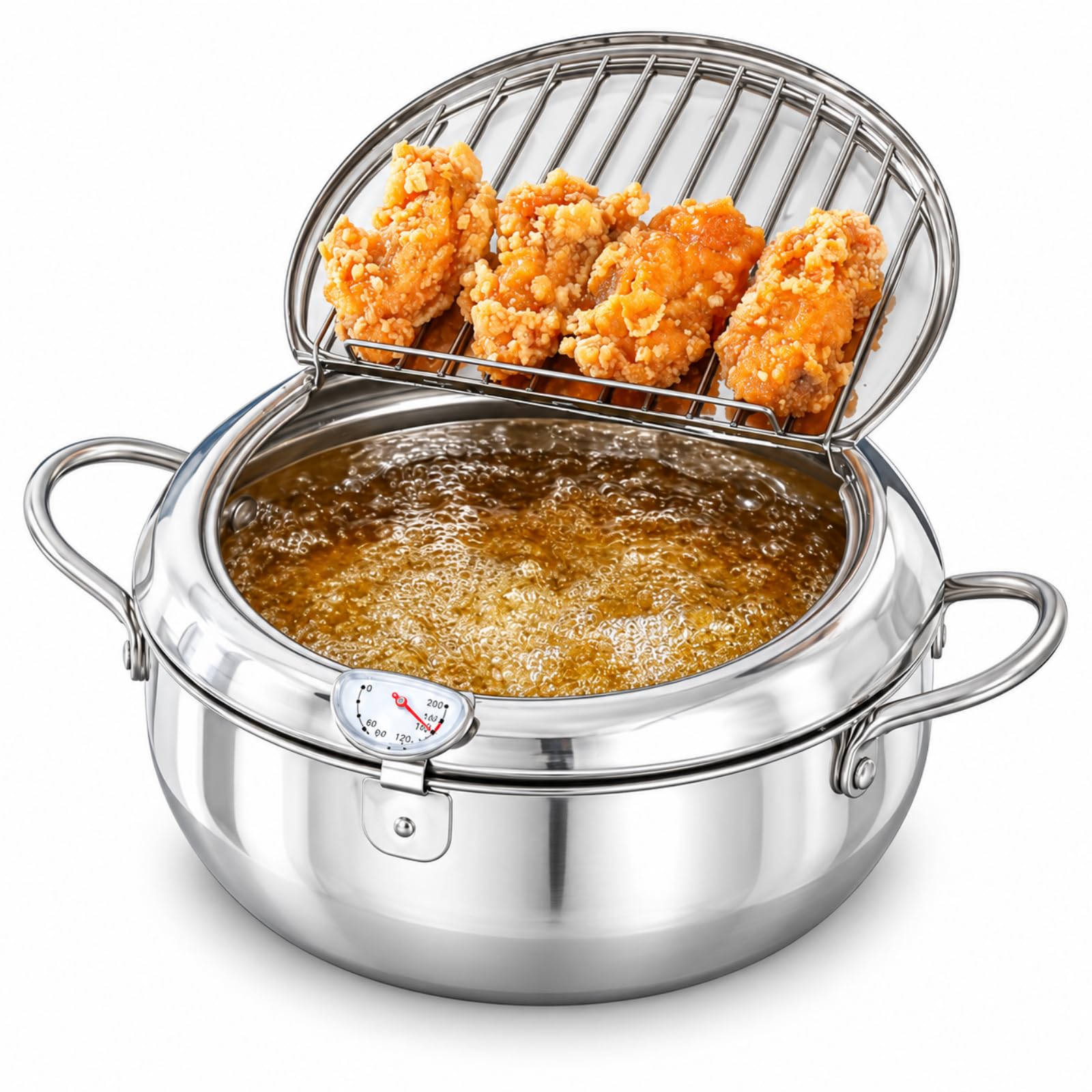 304 Stainless Steel Japanese Deep Fryer Pot, Tempura Frying Pot (11in) | 11"/4.4