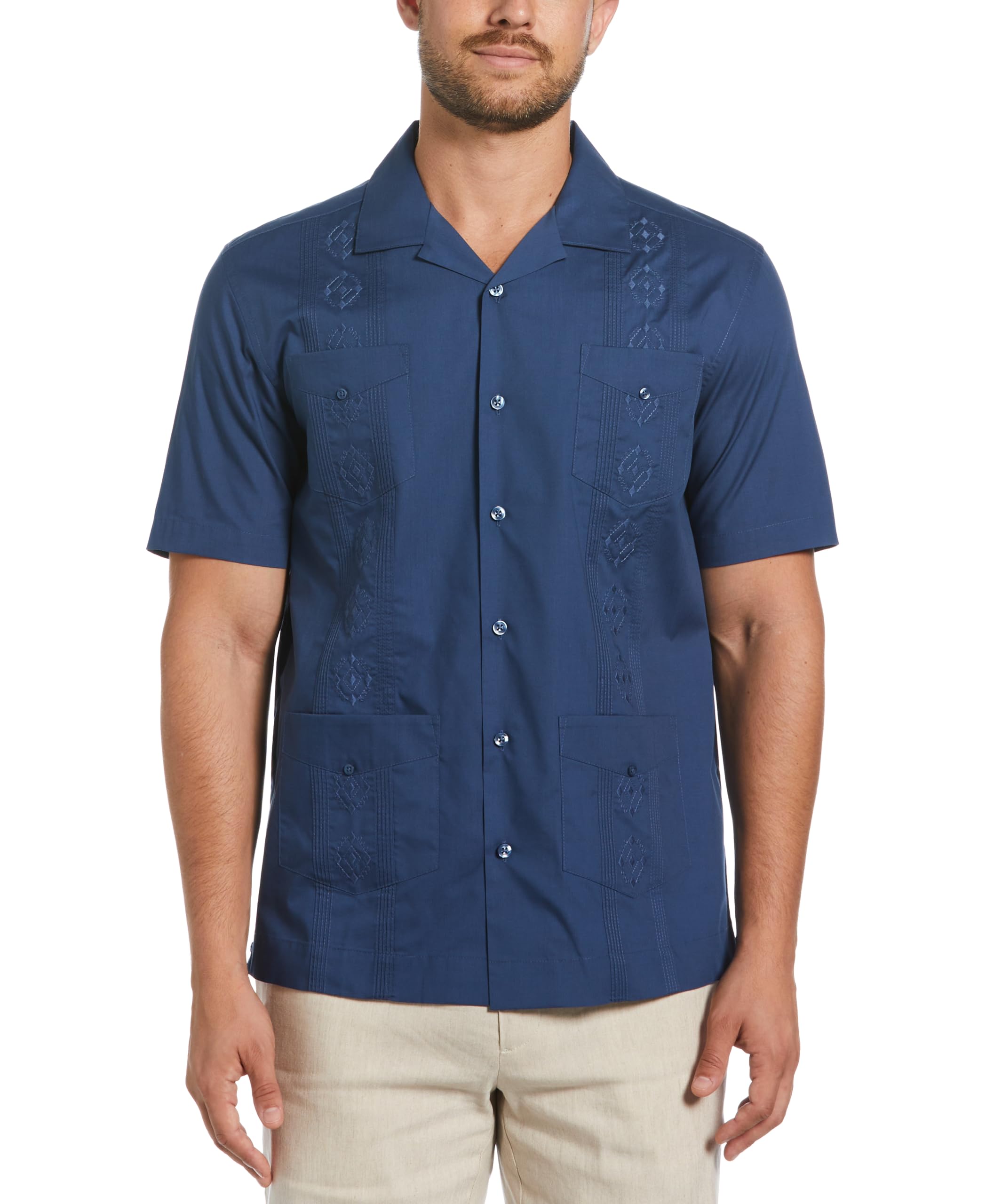 Cubavera Men's Authentic Cuban Style Four-Pocket Embroidered Short-Sleeve Guayab
