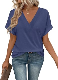 isermeo Womens T Shirts Short Sleeve V Neck Tees Fashion Tops 2026 Trendy Soft Casual Blouse Summer Outfits S-XXL