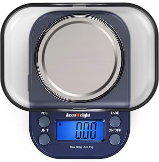 ACCUWEIGHT Blue 300g LCD Mini Precision Scale, Stainless Steel, 0.01g, Multifunctional, Portable, Auto Shut Off, Kitchen, Jewelry, Gold, Coins, Chemistry Lab