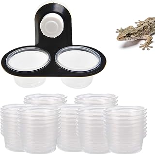 Asphodelia Gecko Feeding Ledge Suction Cup with 104 PCS Plastic Bowls for Lizards,Chameleon,Tortoise and Other Small Pet Ledge Accessories Supplies