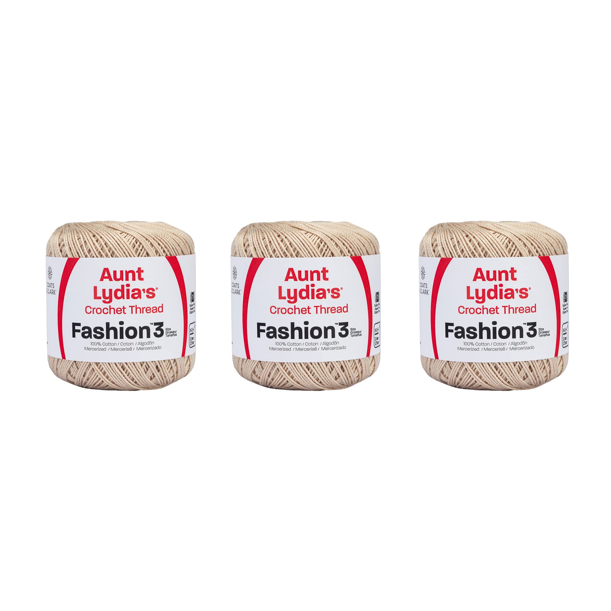 Aunt Lydia Fashion Natural Crochet - 3 Pack of 150y/137m - Cotton - Gauge 3 - Cr