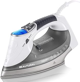 BEAUTURAL 1800 Watts Steam Iron with Digital LCD Screen, 3-Way Auto Shutoff | Double-Layer and Ceramic Coated Soleplate, 9 Preset Temperature, Burst of Steam for Variable Fabric, Anti-Drip and Anti-Calc