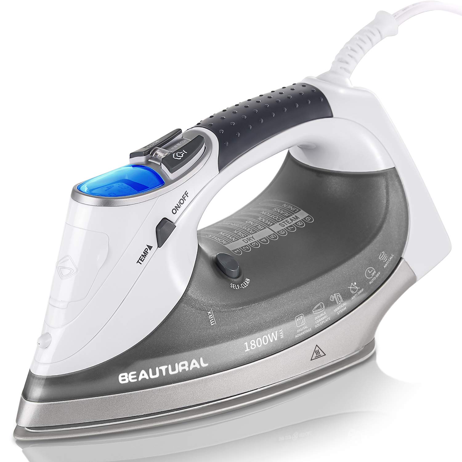 BEAUTURAL 1800 Watts Steam Iron with Digital LCD Screen, 3-Way Auto Shutoff | Do