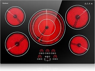 Karinear Electric Cooktop 30 Inch, Upgrade 5 Burners Electric Stove Top | Triple Ring Expandable Burner, Built-in Ceramic Cooktop, Pause, Timer, Safety Lock, Sensor Touch, 9000W, 220-240V Hardwire