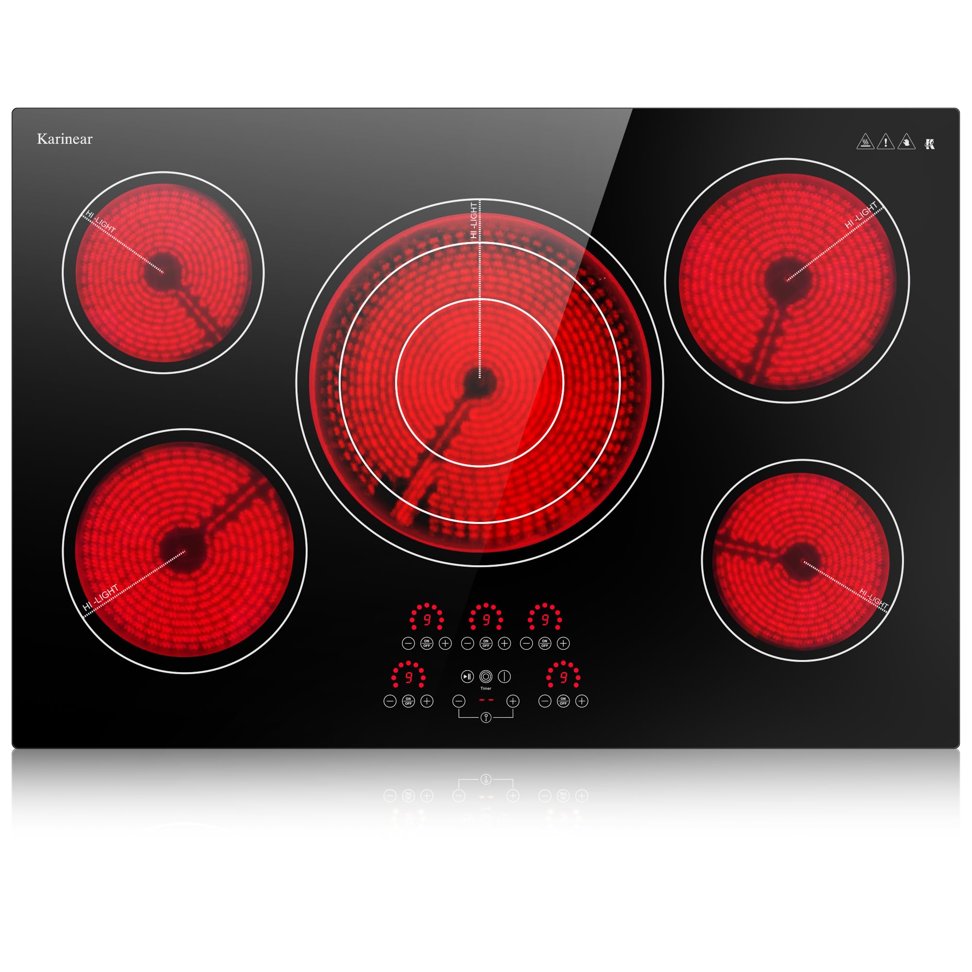 Karinear Electric Cooktop 30 Inch, Upgrade 5 Burners Electric Stove Top | Triple