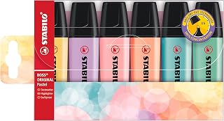 STABILO BOSS ORIGINAL Pastel - Highlighter | Pack of 6 - Milky Yellow, Creamy Peach, Pink Blush, Lilac Haze, Hint of Mint, Touch of Turquoise