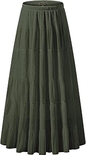 NASHALYLY Women's Chiffon Elastic High Waist Pleated A-Line Maxi Skirts