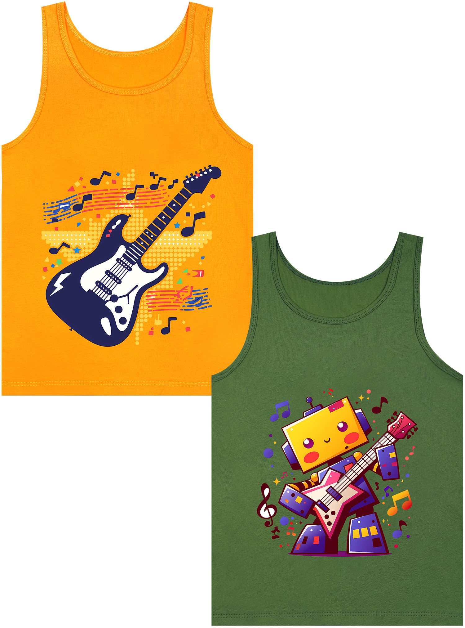 Boys Tank Top 100% Combed Cotton Tagless Cute Design Colorful 2-Pack 2T-16Y