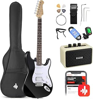 Donner DST-100B 39 Inch Electric Guitar Beginner Kit | Solid Body Full Size Black HSS for Starter, with Amplifier, Bag, Digital Tuner, Capo, Strap, String,Cable, Picks