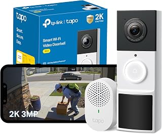 Tapo TD21 2K 3MP Battery Doorbell Camera Wireless, Colour Night, IP65 | Ring Chime Included, 160° FOV Video Doorbell Wireless, 6-Month Battery, TP-Link Free AI Detection,No Monthly Fee,Alexa/Google