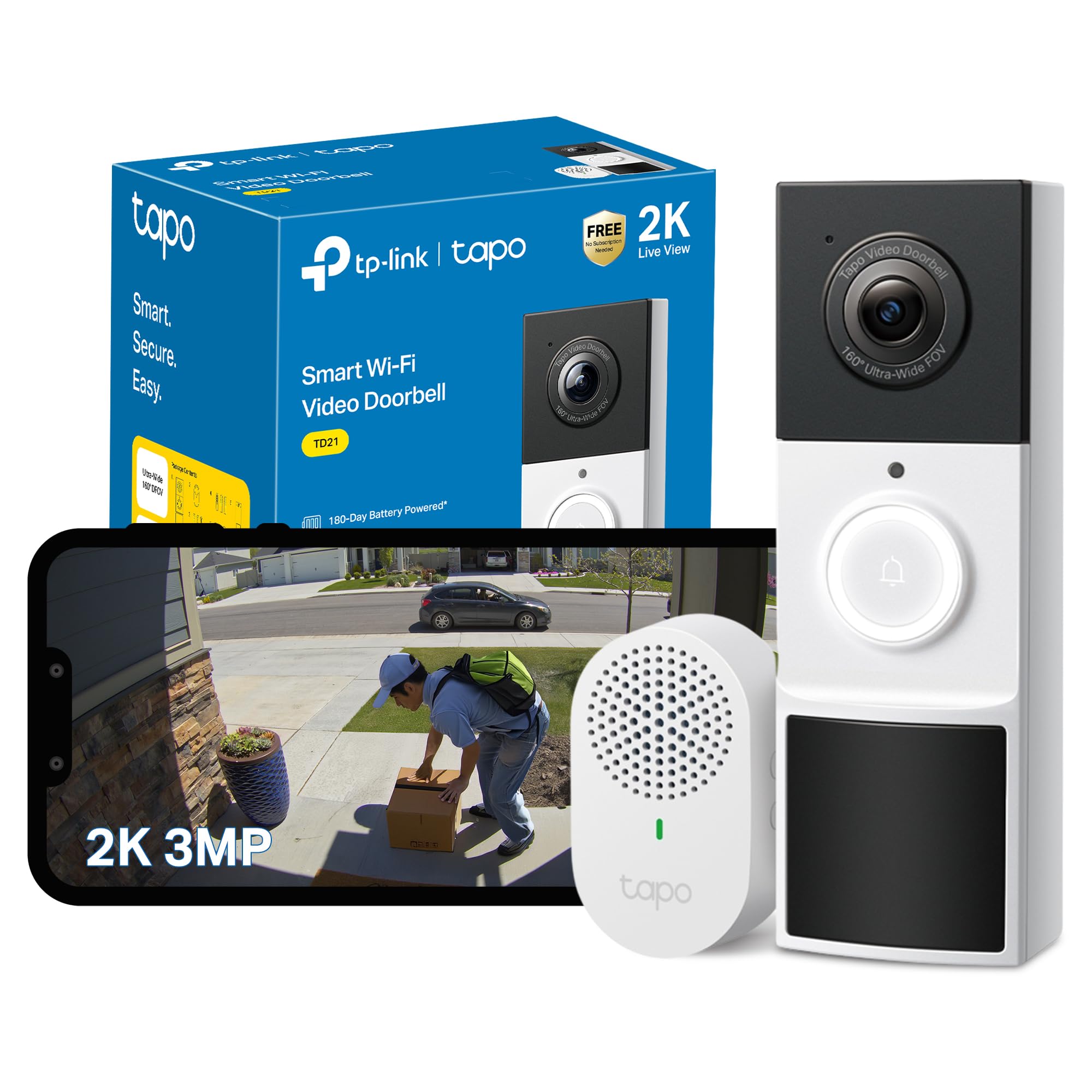 Tapo TD21 2K 3MP Battery Doorbell Camera Wireless, Colour Night, IP65 | Ring Chi