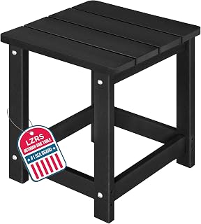LZRS Patio Side Table, Heavy Duty HDPE Outdoor End Table with Wood Texture, Weatherproof Composite Table for Adirondack Chairs, Deck, Pool, Indoor/Outdoor, No Peeling or Cracking(Black)