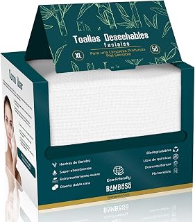Biodegradable Bamboo Disposable Face Towels for Sensitive Skin 50 Count XL Large Size | Dry Disposable Facial Wipes