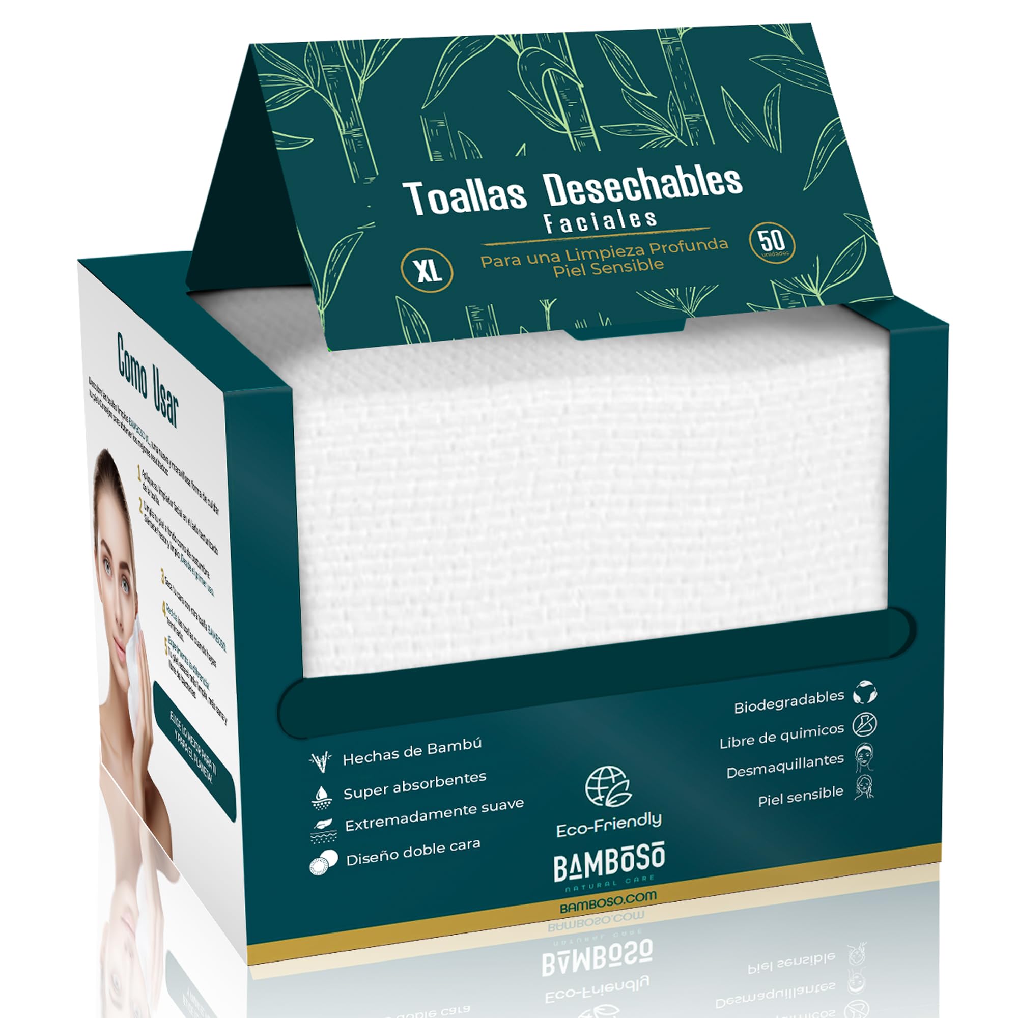 Biodegradable Bamboo Disposable Face Towels for Sensitive Skin 50 Count XL Large