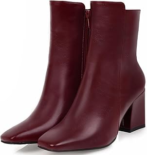 Caradise Womens Chunky Block Heel Booties Zip Up Square Toe Ankle Boots