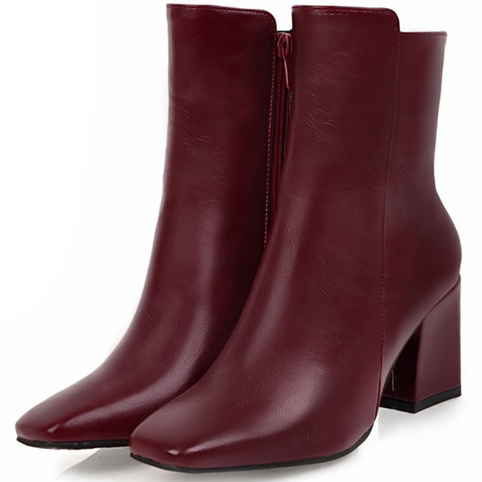 Caradise Womens Chunky Block Heel Booties Zip Up Square Toe Ankle Boots