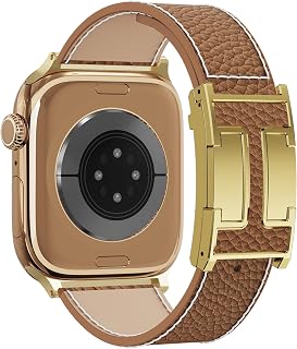 Leather Watch Band with Magnetic Buckle,Dressy Apple Watch Ultra Leather Band Rugged Durable Replacement Strap for Men & Women